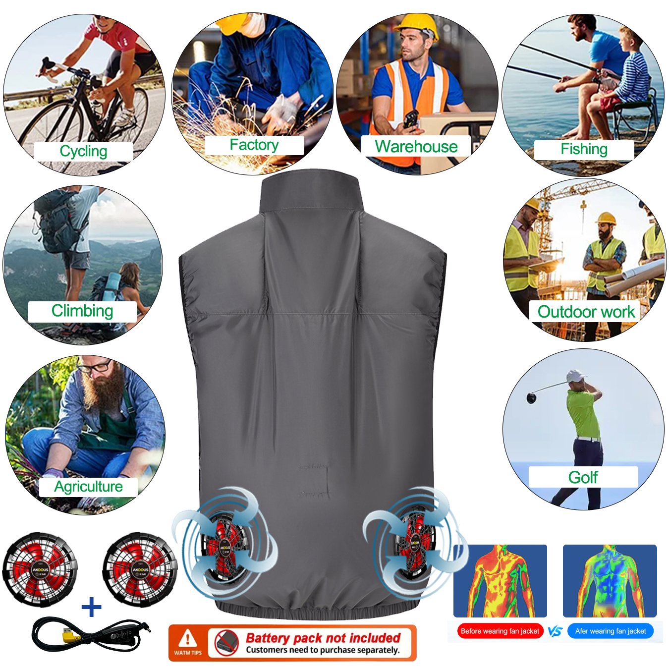 12V/5V USB Men Cooling Fan Ves - مراجعة Outdoor Adventure Clothing وسعره