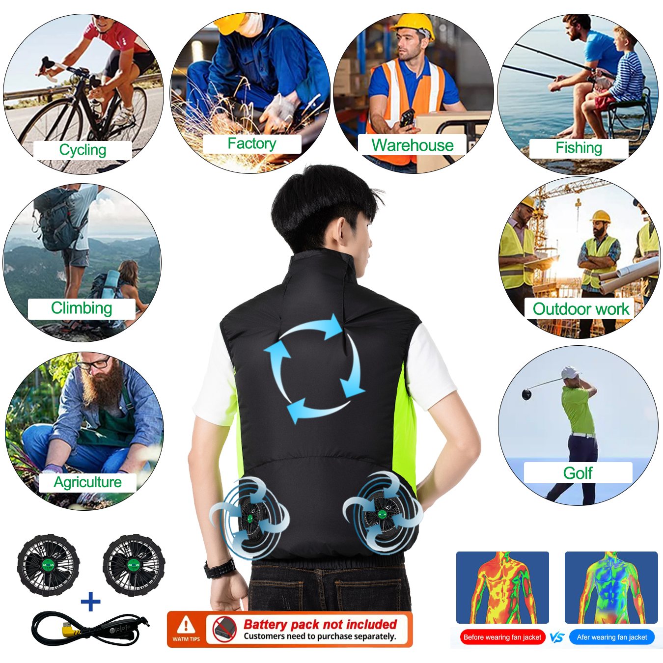 12V 5V USB Cooling 4 Fans Vest - مراجعة Outdoor Adventure Clothing وسعره